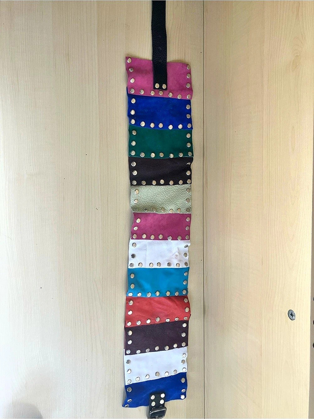 Multicolor & Blue Color Block Studded Belt